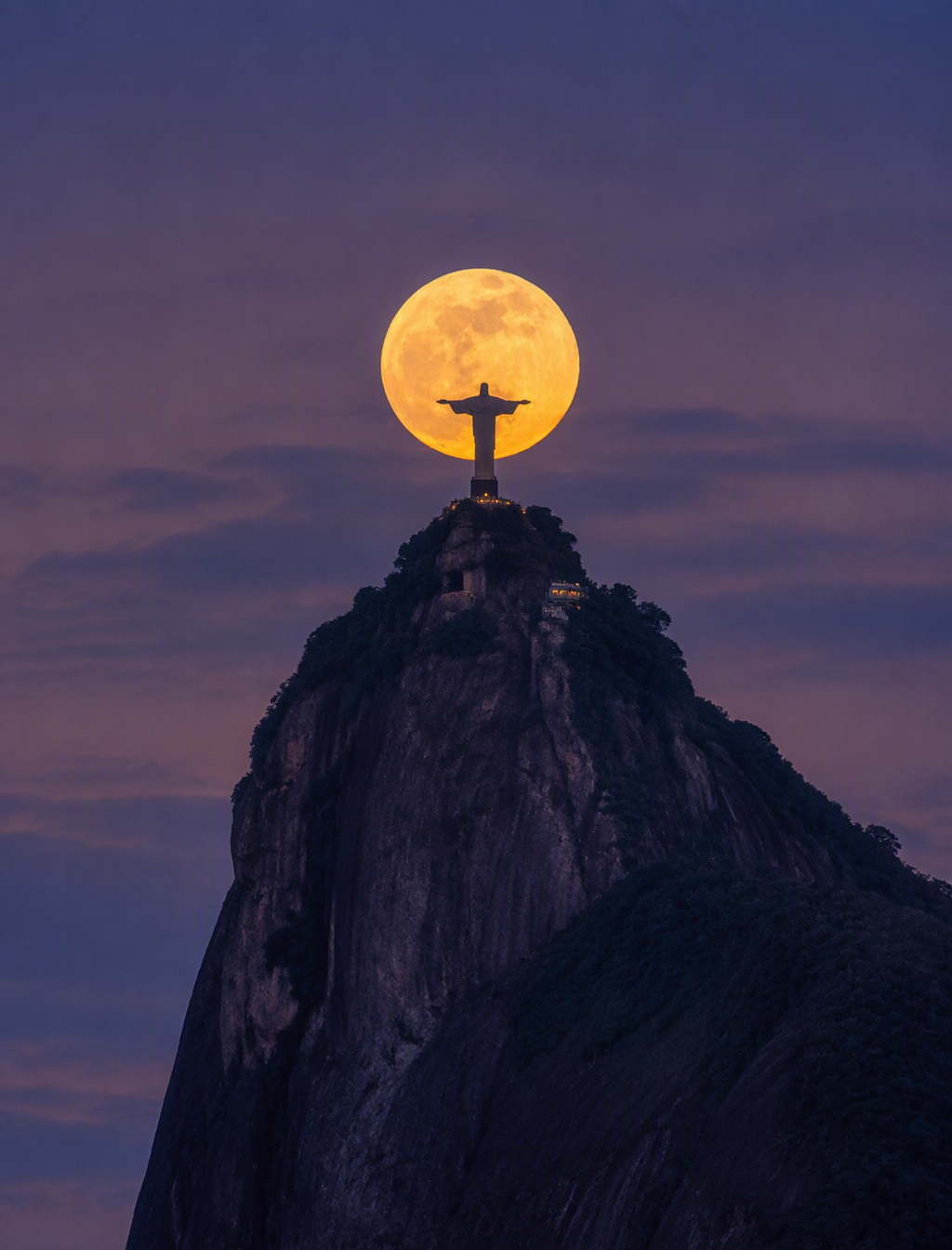 A wide long shot of the Christ the Redeemer statue in Rio...