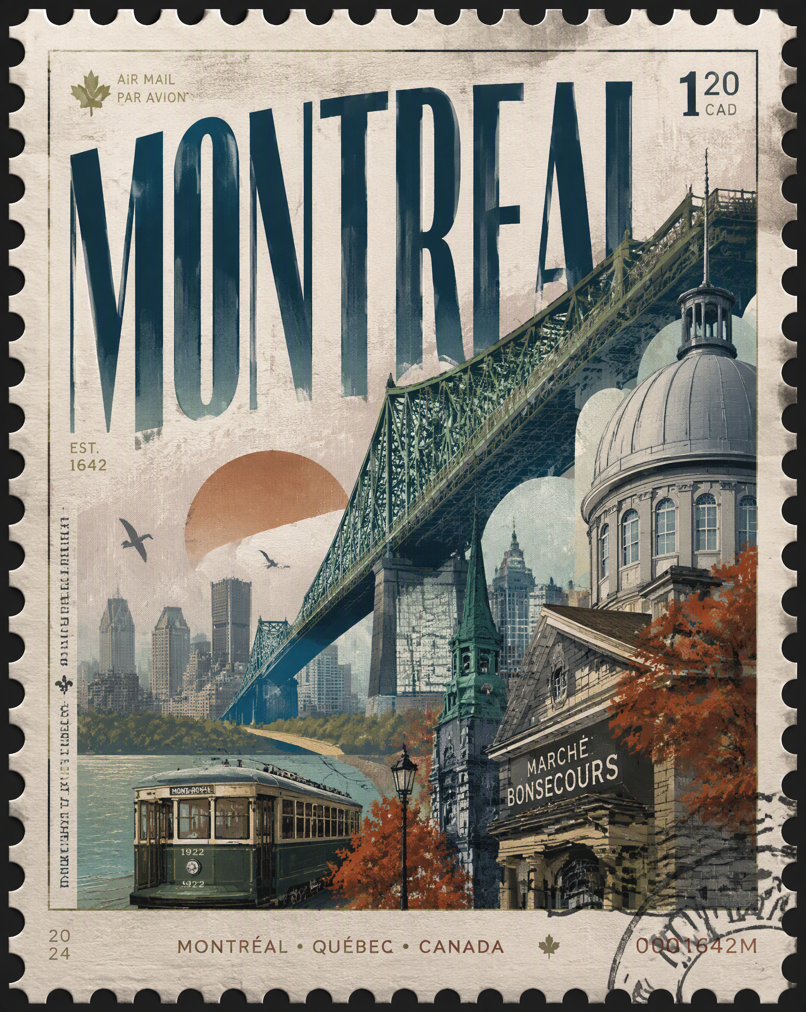 Design a premium 4:5 collectible postal-stamp poster for ...