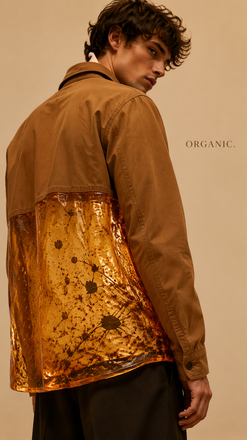 Create a premium 9:16 experimental fashion portrait of a ...