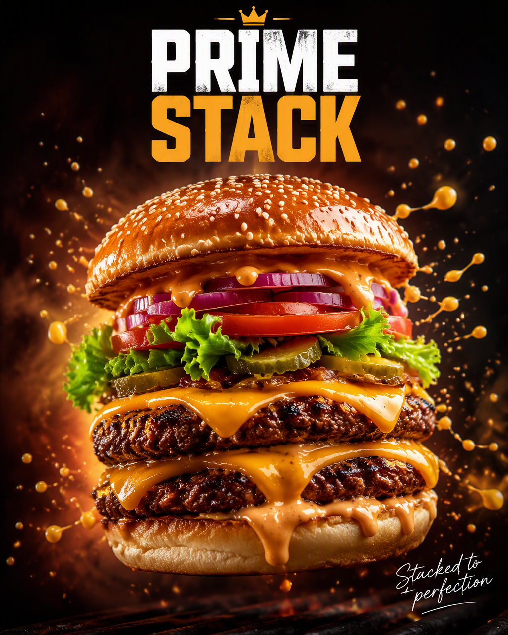 Create an ultra-premium gourmet burger advertising poster...