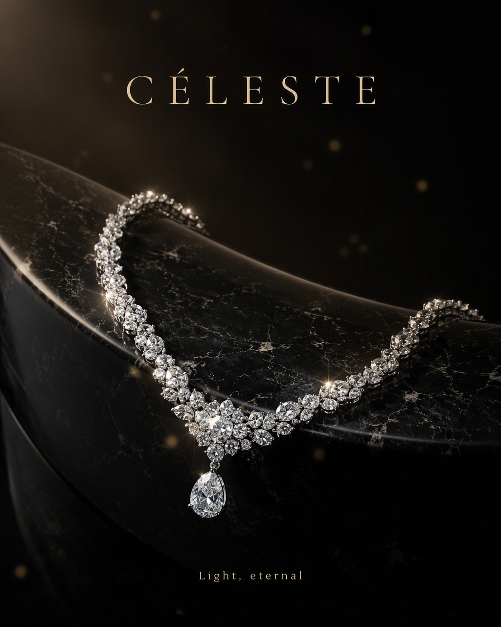 Create an ultra-premium jewelry advertising poster for a ...
