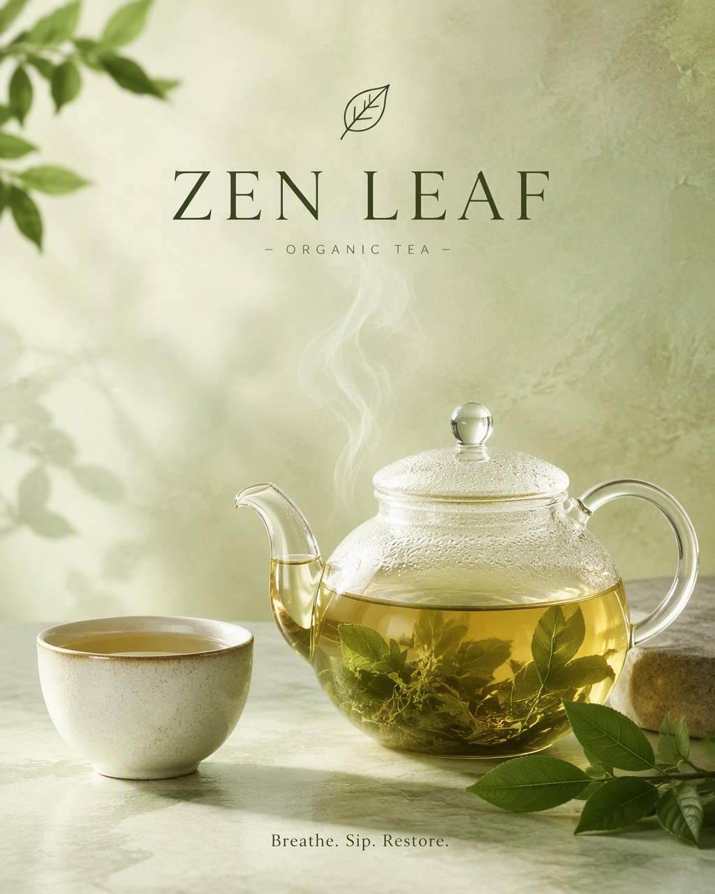 Create a calm premium advertising poster for a fictional ...