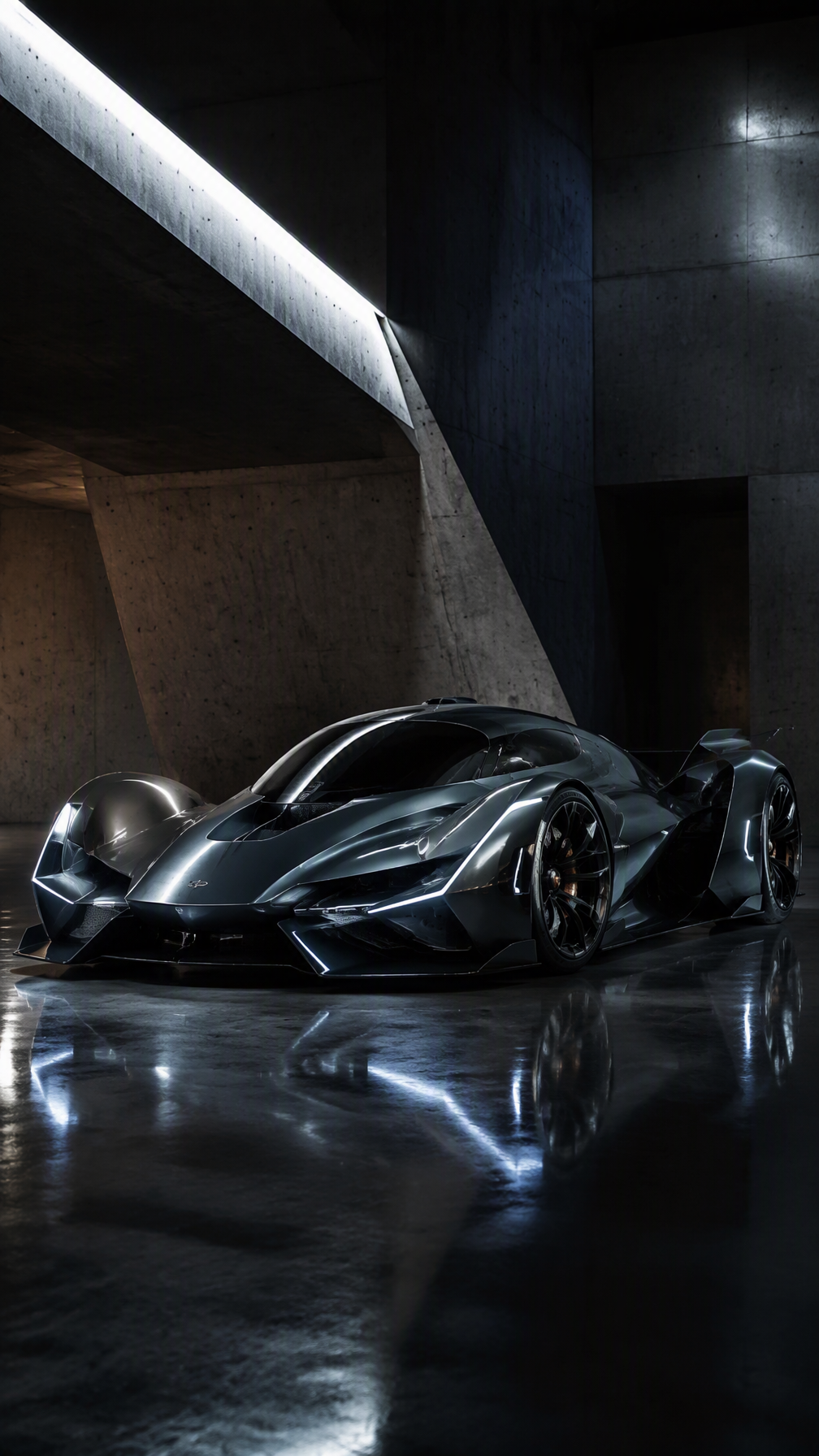 A futuristic hypercar concept in a dark luxury automotive...