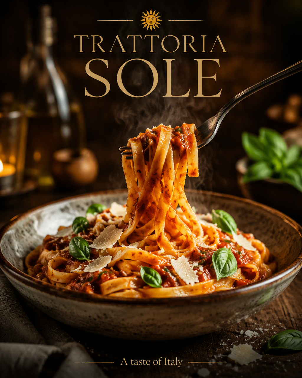 Create a cinematic gourmet food editorial poster for a fi...