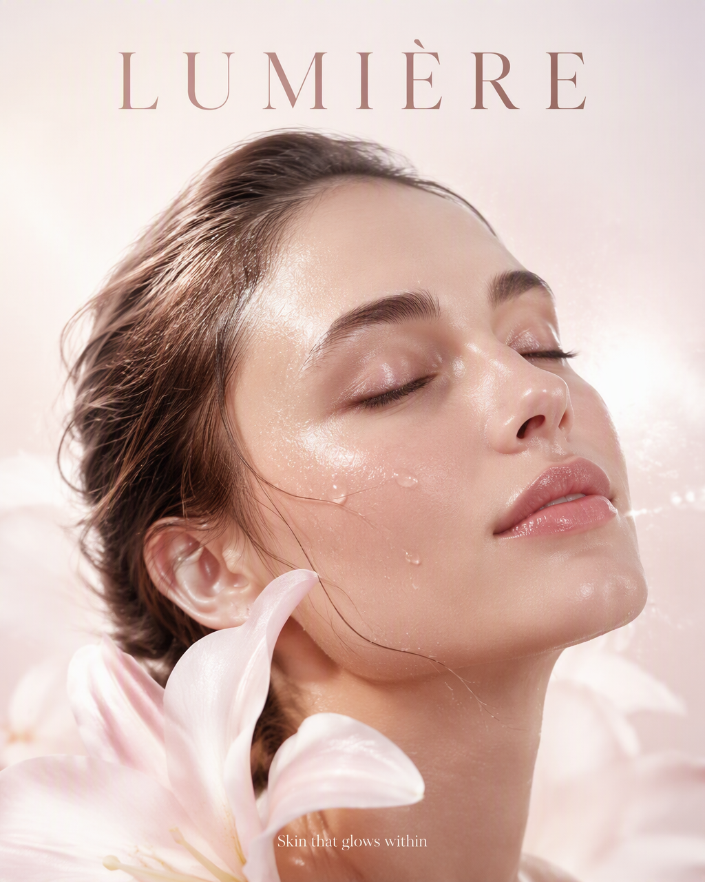 Create an ultra-realistic luxury skincare campaign portra...
