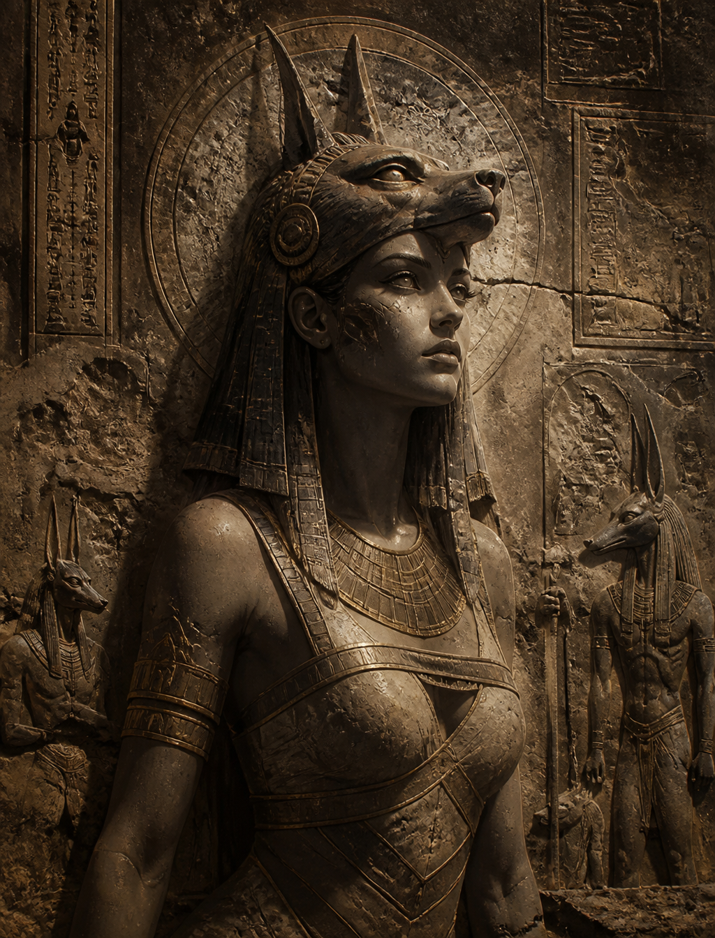 Image of an ancient bas-relief ruined by time, 19th centu...