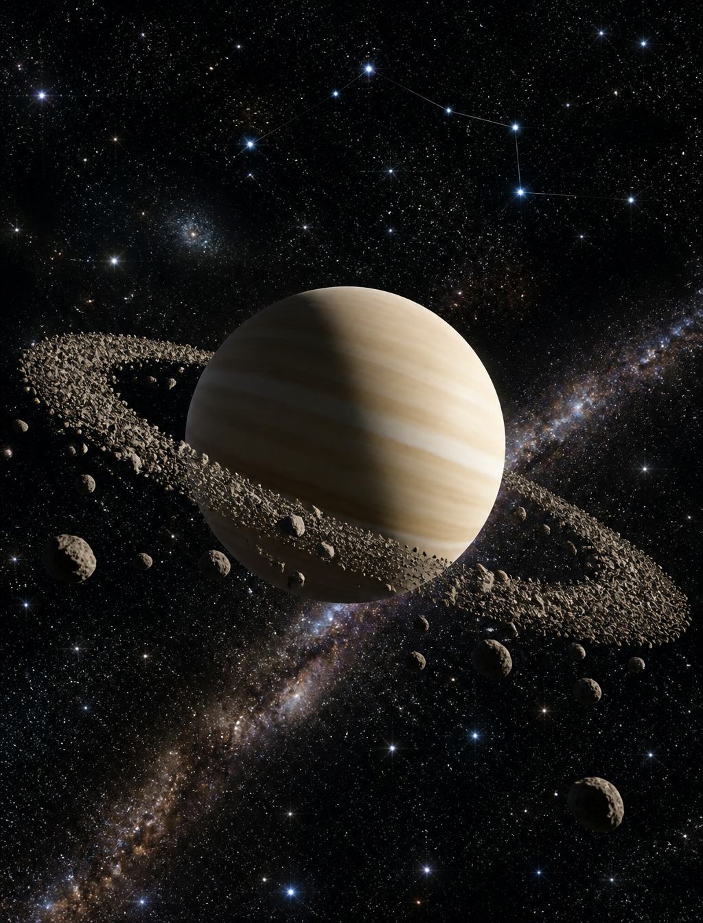 A hyper-realistic depiction of the majestic saturn in out...