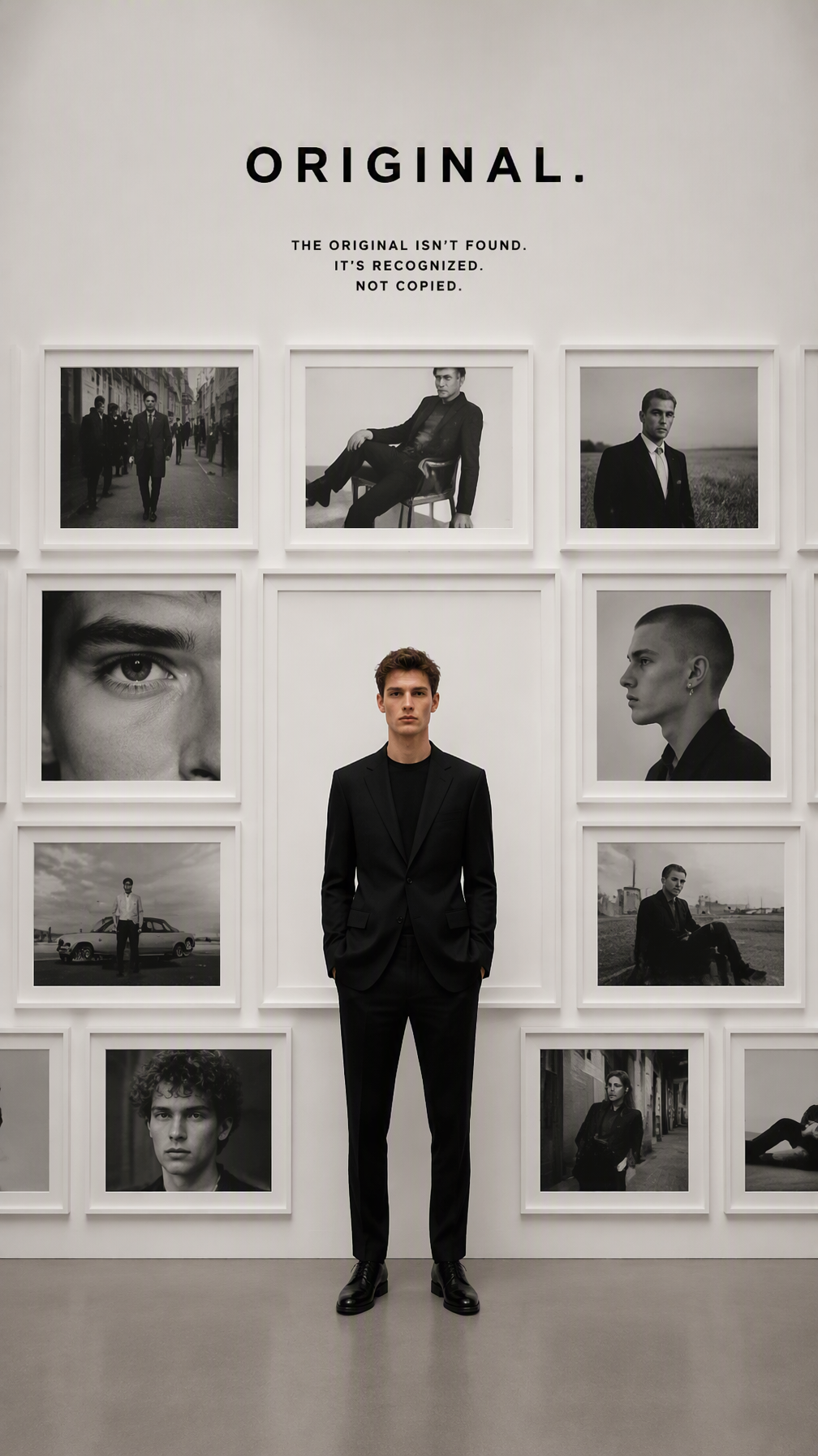 Premium editorial campaign.Main Subject: Young male model...