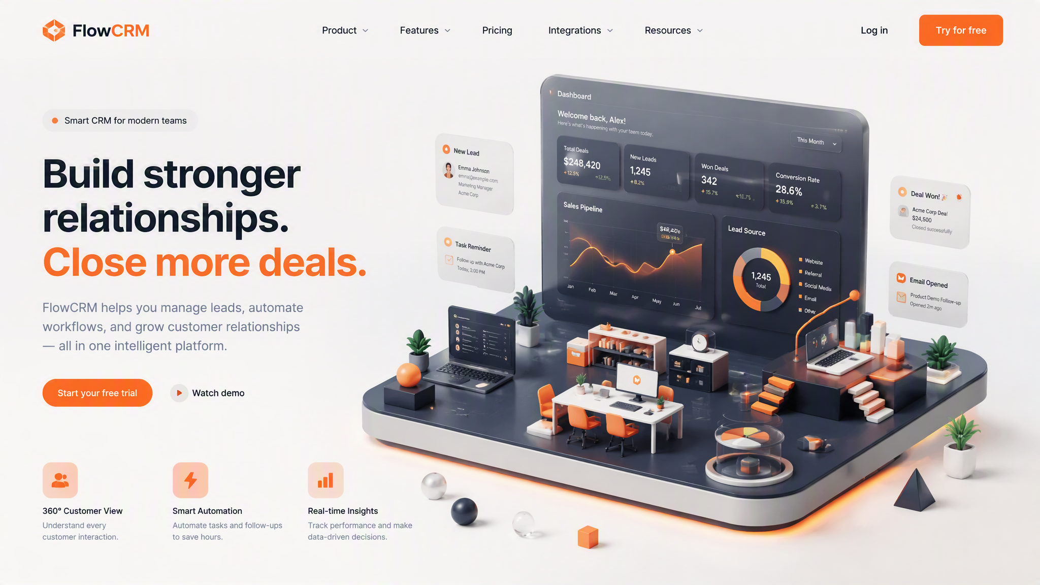 A cutting-edge 3D isometric illustration for a premium CR...
