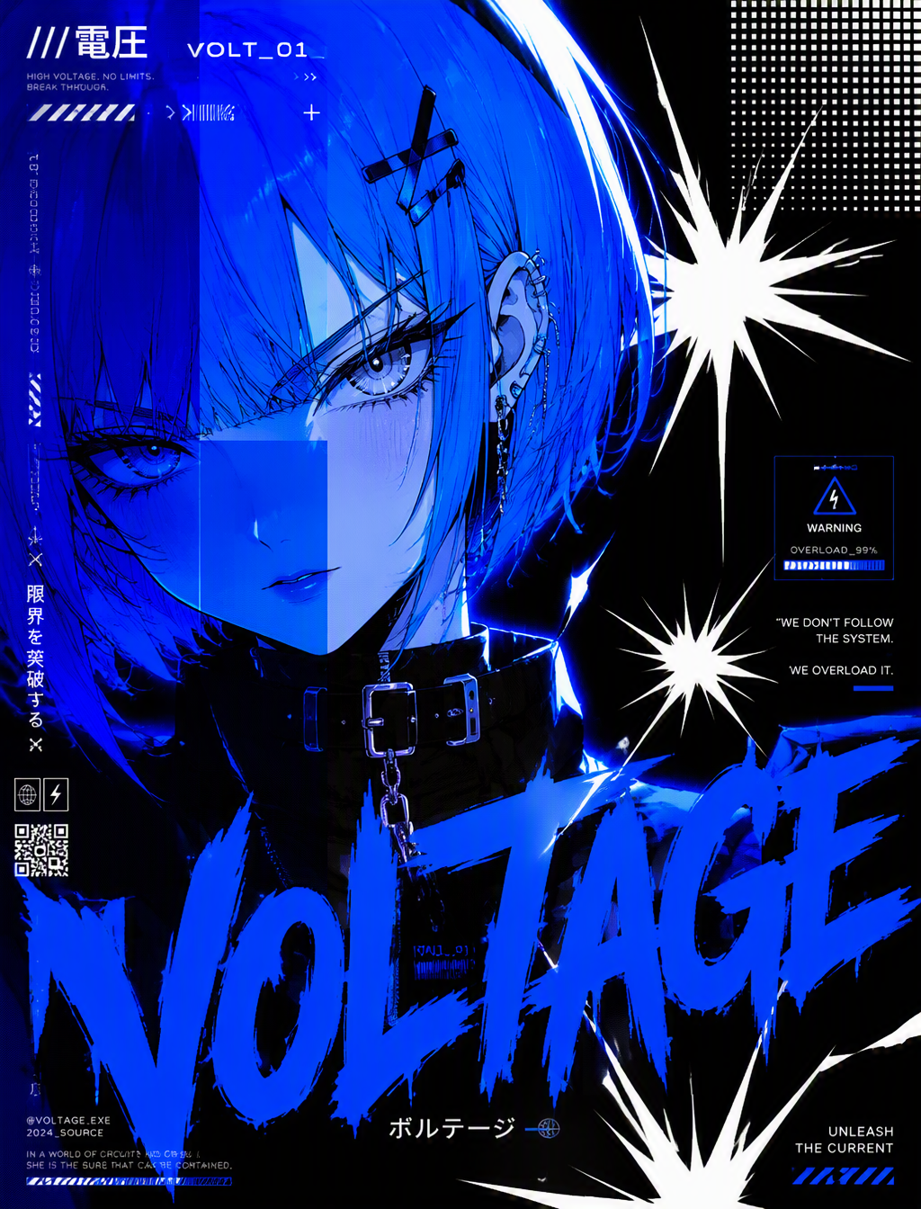 Electric Blue & Jet BlackAnime girl with short electric b...