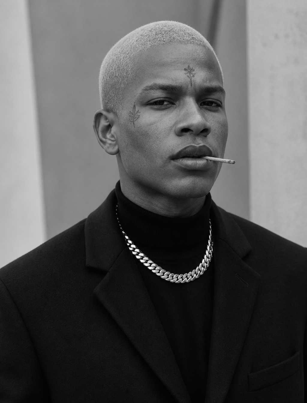 Ultra-realistic fashion black and white portrait of a man...