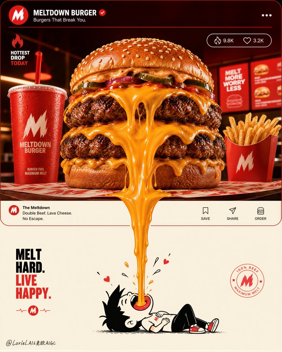 Create a bold vertical fast-food campaign poster for a fi...
