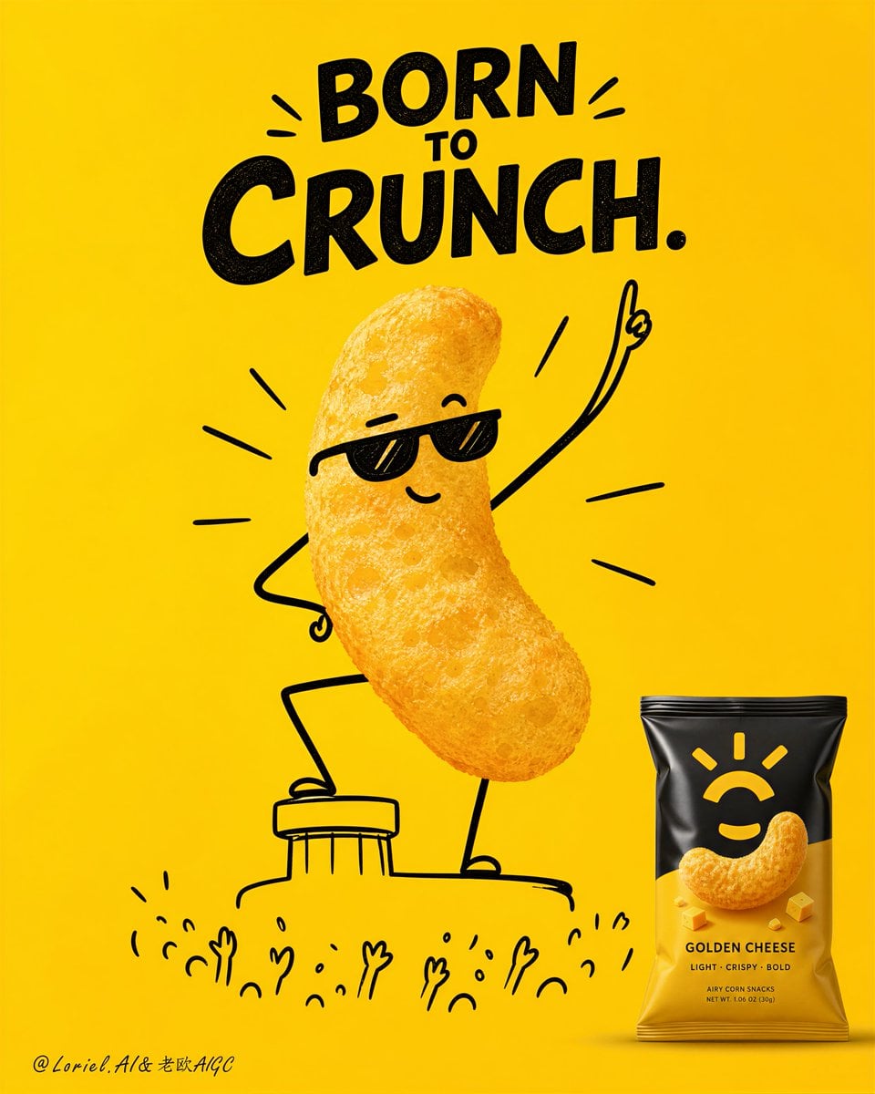 Create an ultra-premium snack advertising poster that mer...
