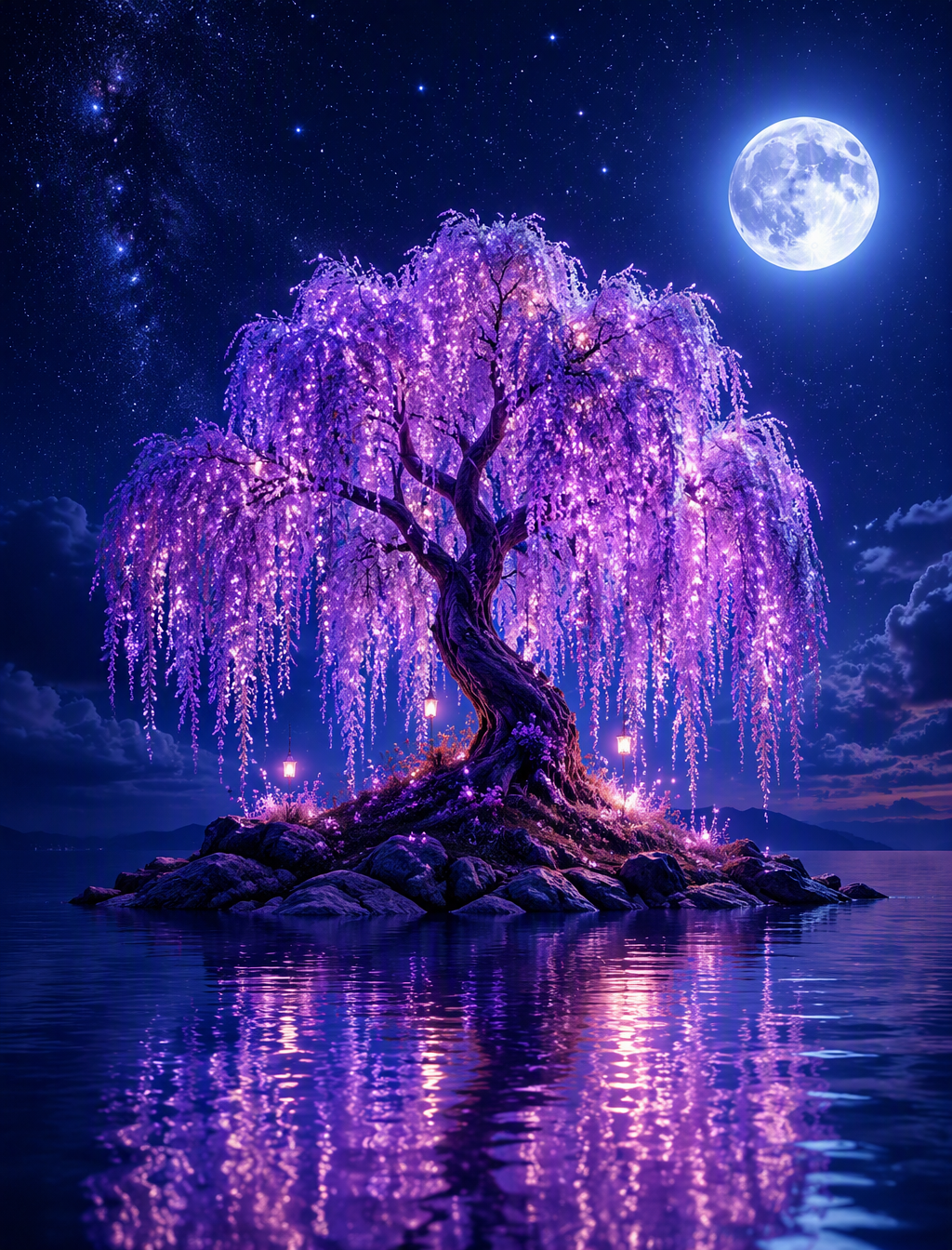 *Create a surreal and enchanting night scene of a small r...