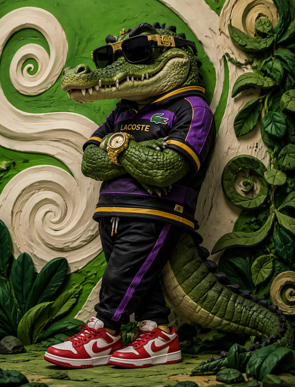 A dynamic claymation-style illustration of a menacing cro...