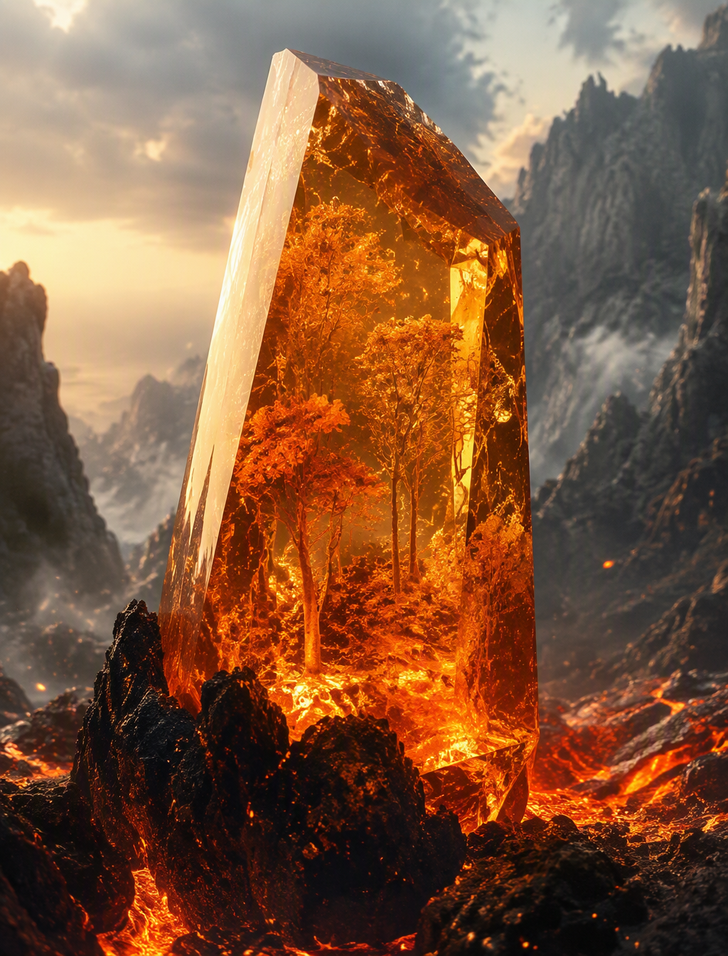 A photograph of a colossal, naturally formed amber crysta...