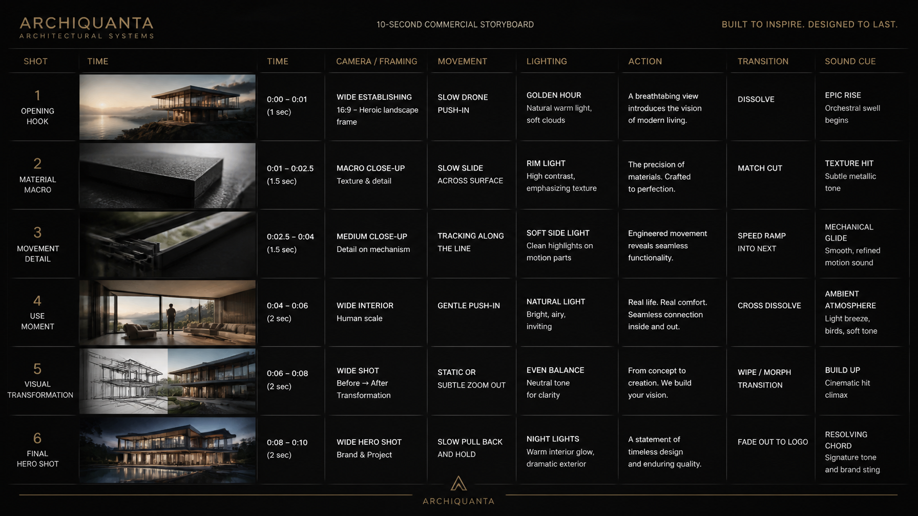 Create a 10-second cinematic product commercial storyboar...