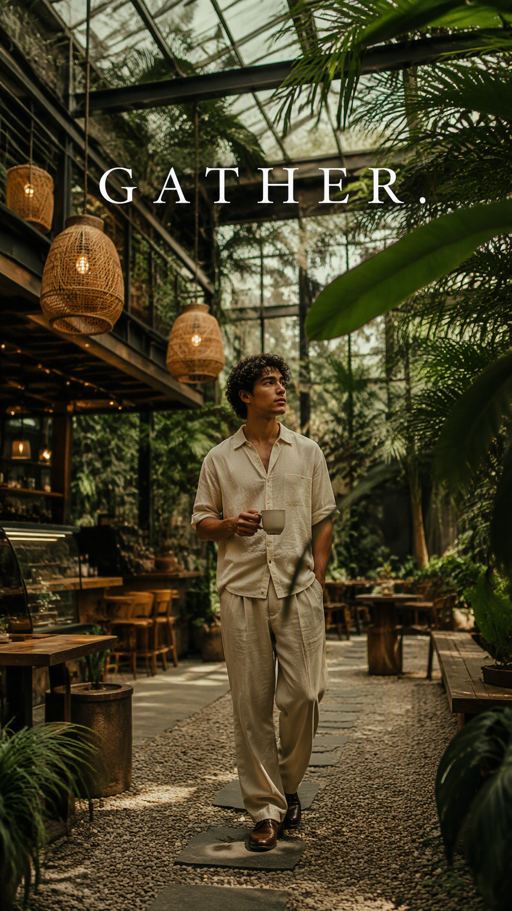 Premium editorial campaign.Main Subject: Young man standi...