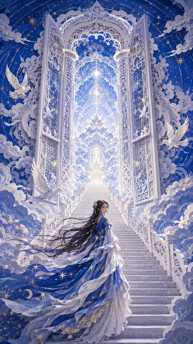9:16竖版，现代东方女性梦境立体剪纸艺术，modern oriental papercut art，layere...