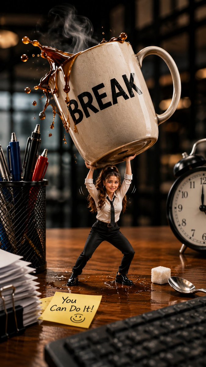 Create an ultra-realistic cinematic miniature office scen...