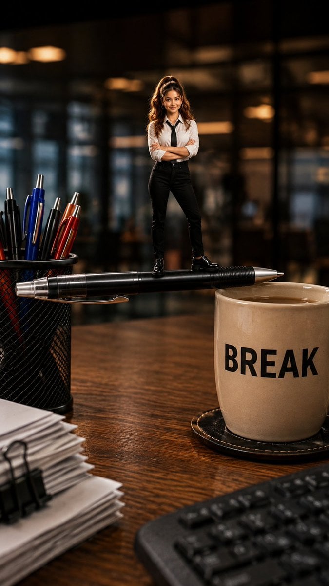 Create an ultra-realistic cinematic miniature office scen... - alternate