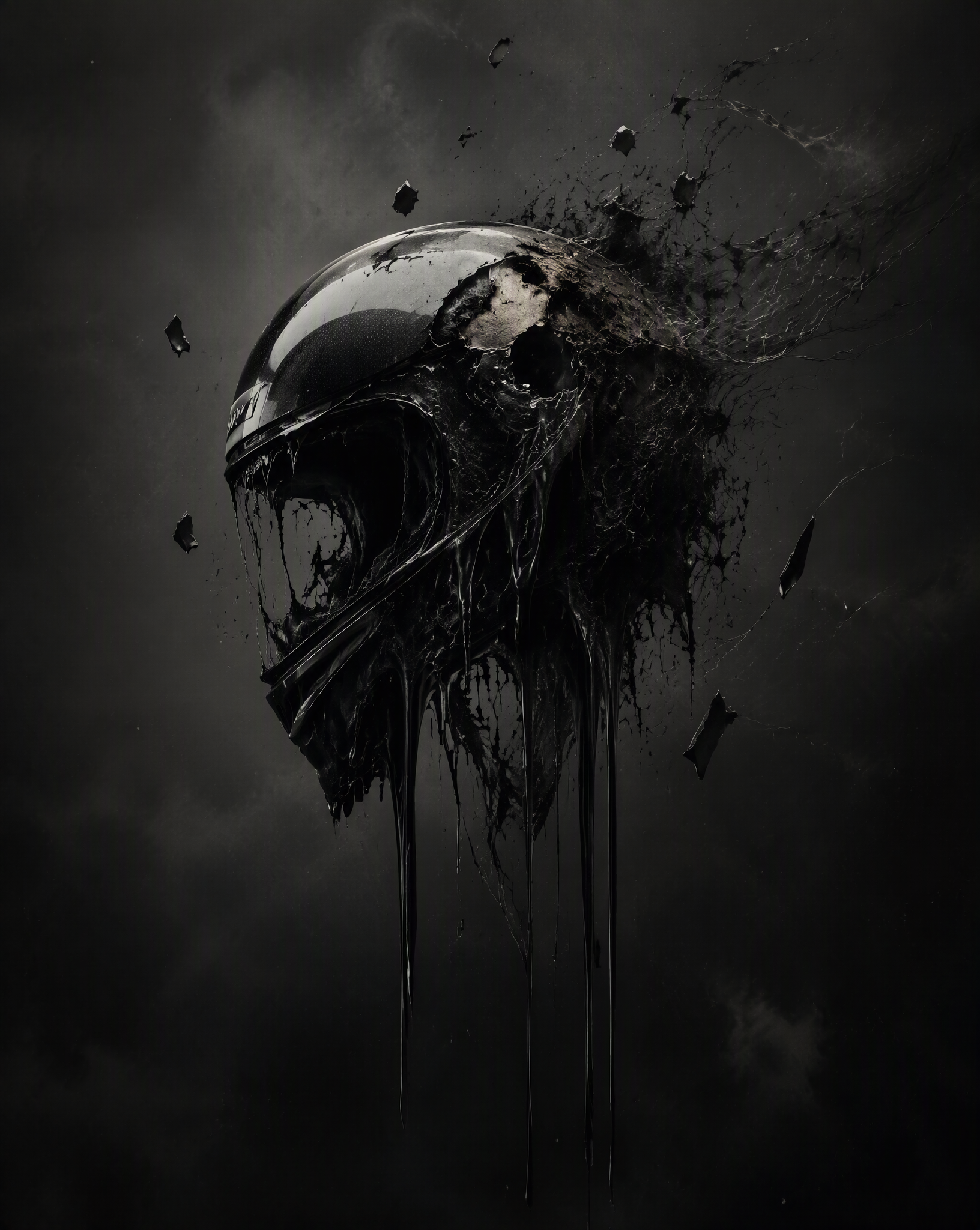A dark surreal conceptual editorial poster featuring a fu...