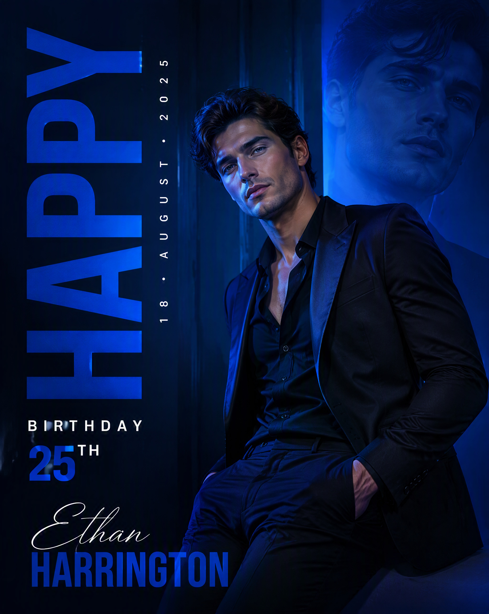 Create a premium fashion-editorial birthday poster, but c...