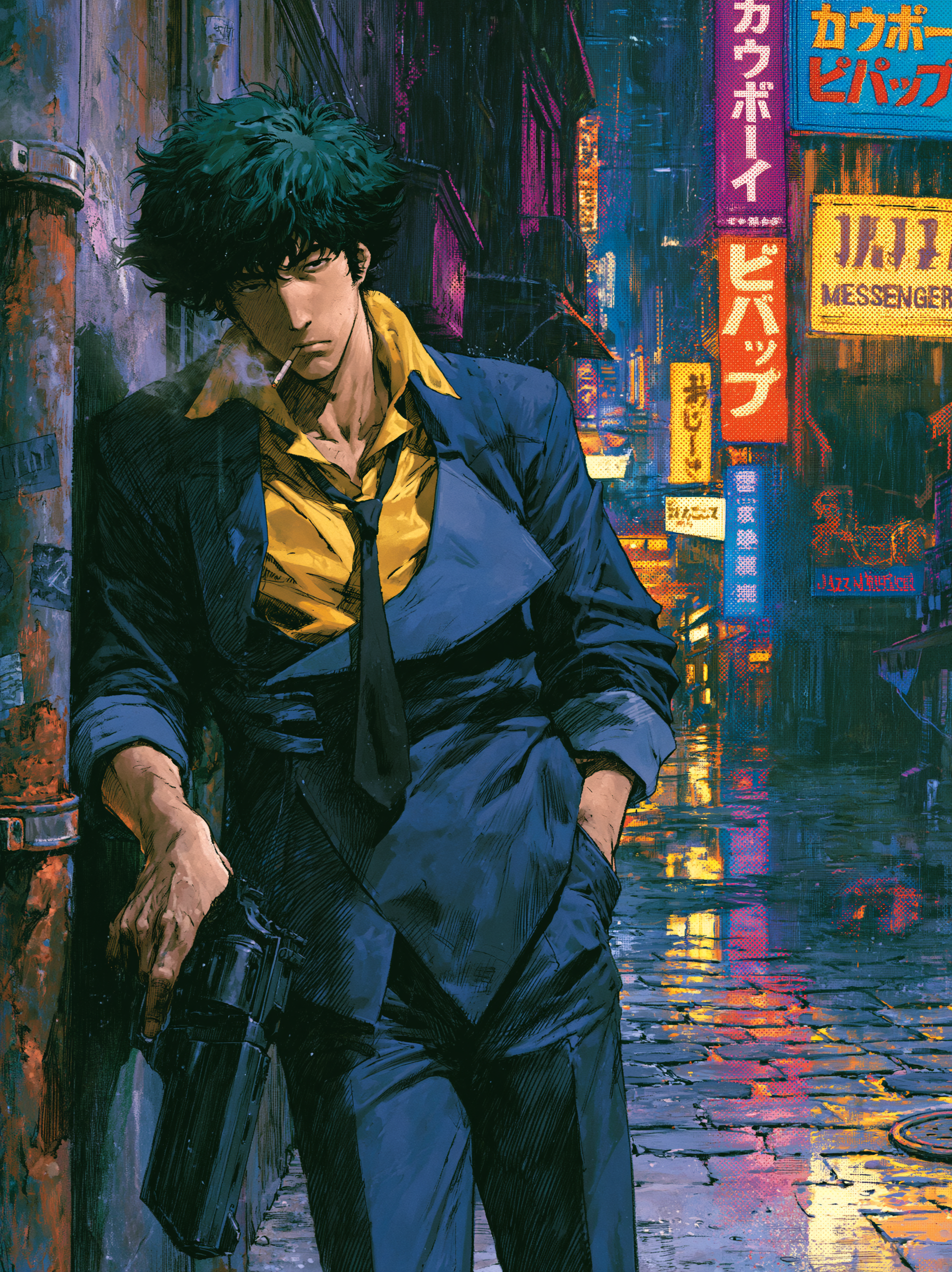 Spike Spiegel from Cowboy Bebop, standing and leaning aga... - alternate
