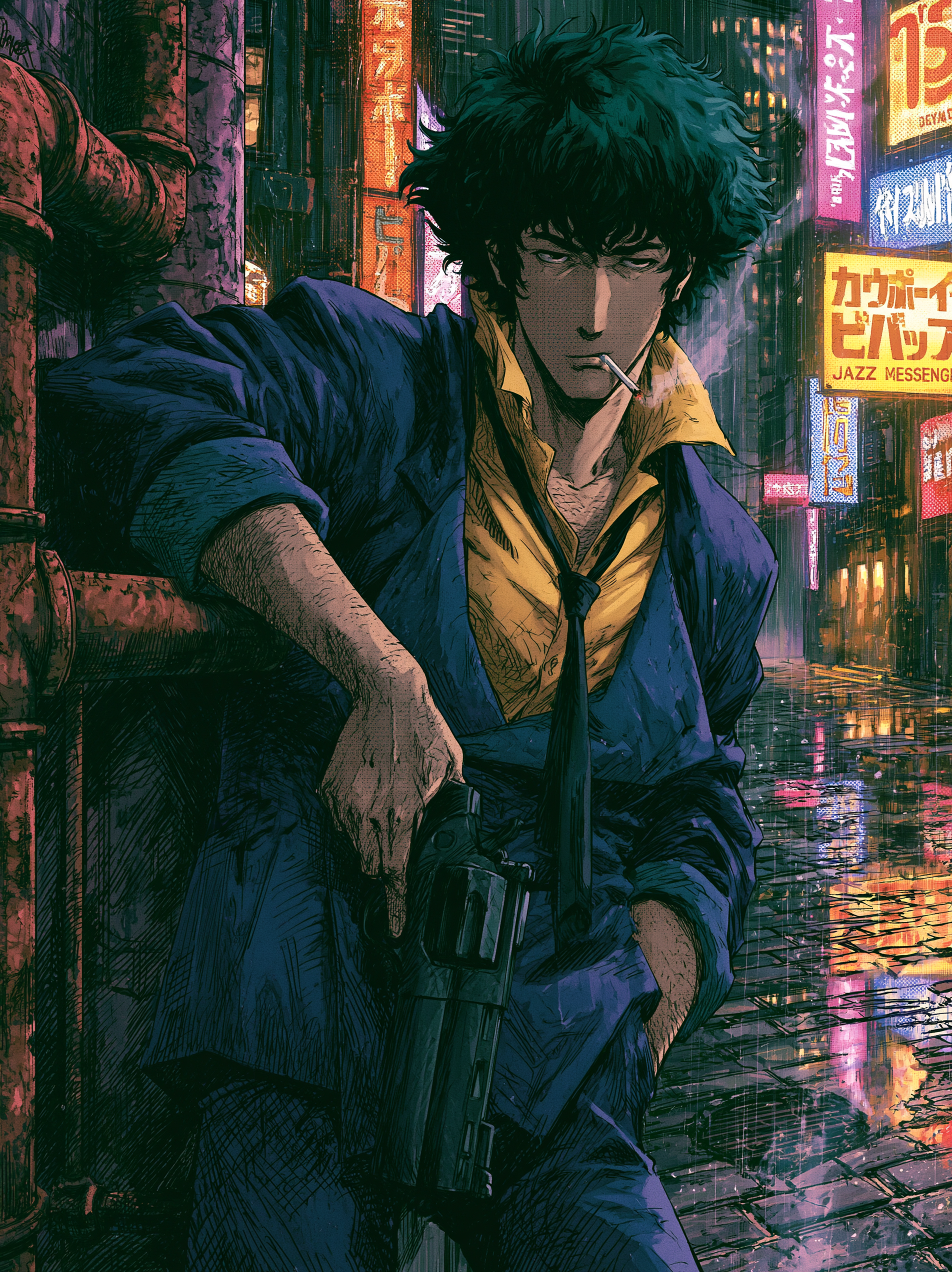 Spike Spiegel from Cowboy Bebop, standing and leaning aga... - alternate