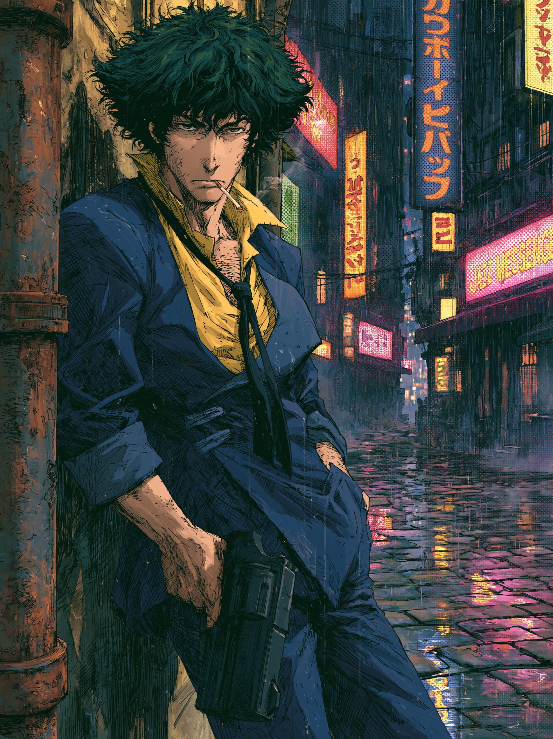 Spike Spiegel from Cowboy Bebop, standing and leaning aga... - alternate