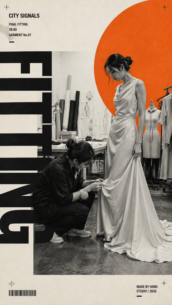 Create a 9:16 fashion editorial poster built around a rea...