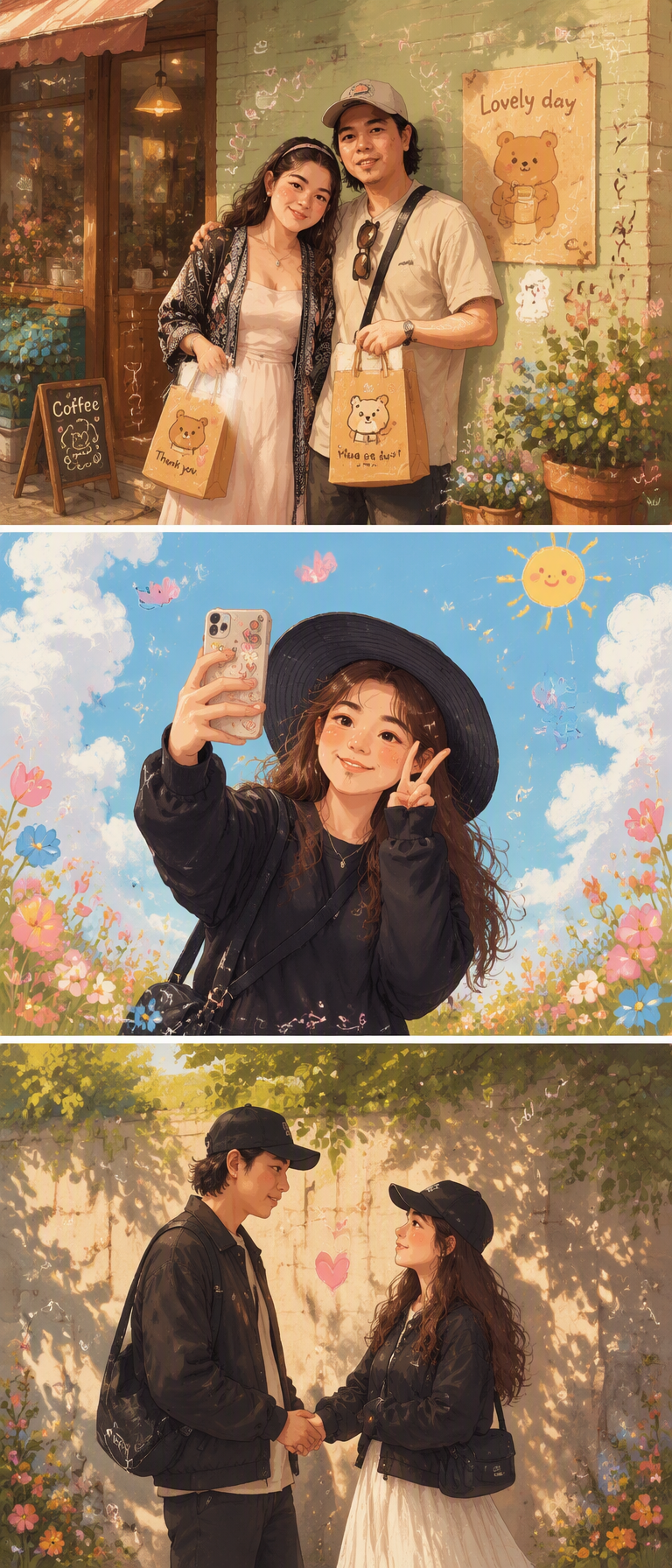 Whimsical Korean-inspired illustration, soft pastel color...
