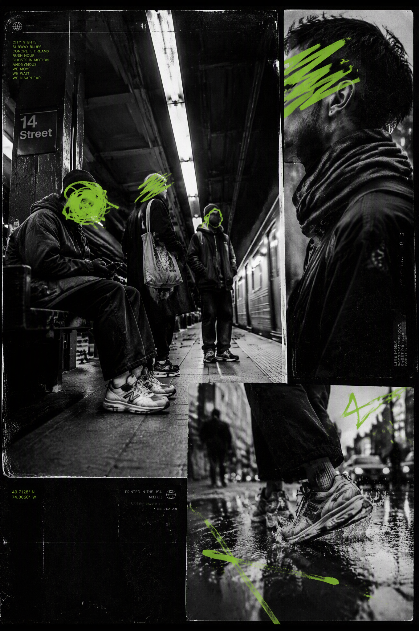 Fragmented editorial collage composed of three images wit...