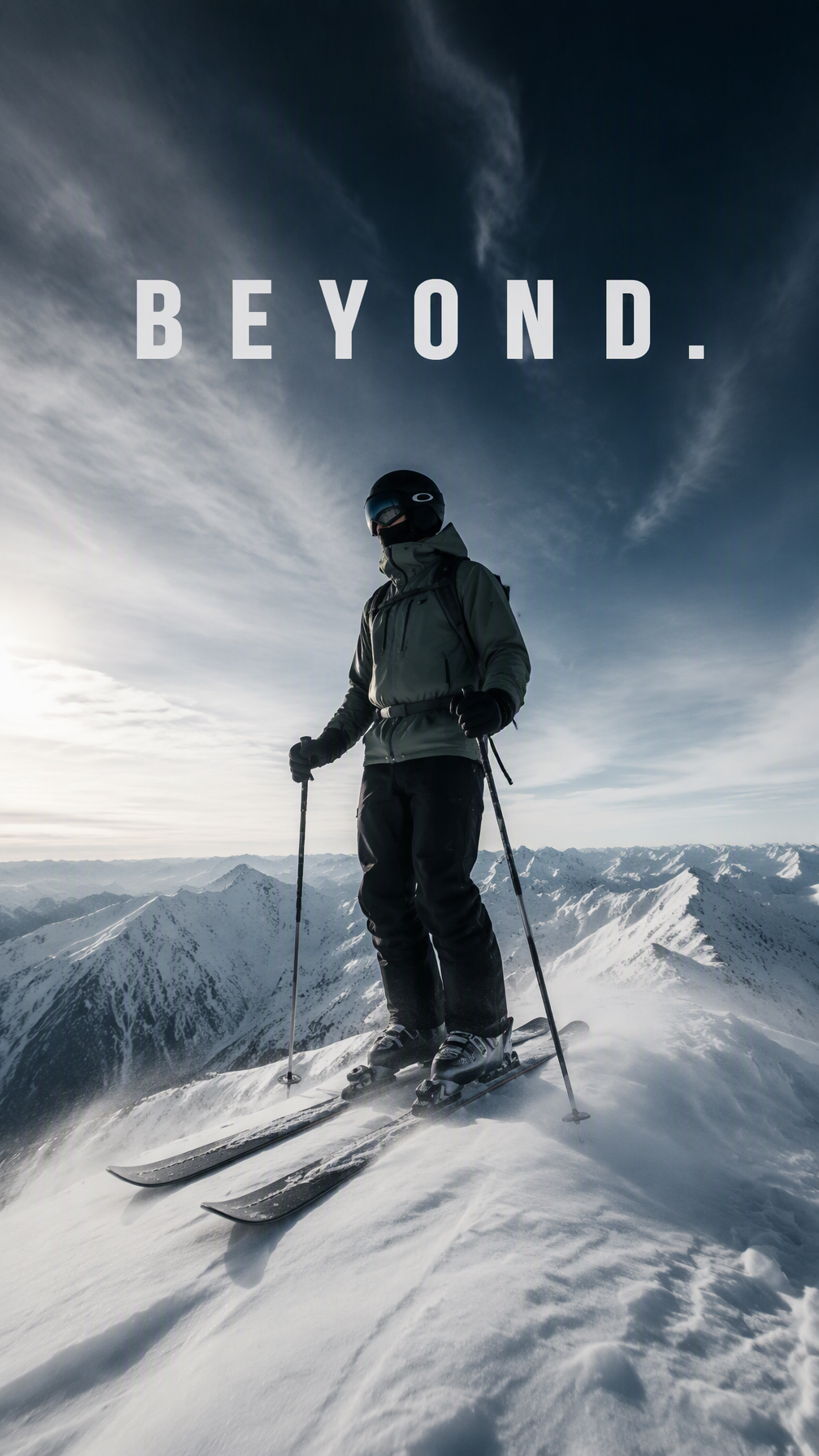 Create a premium 9:16 winter sports campaign.Main Subject...