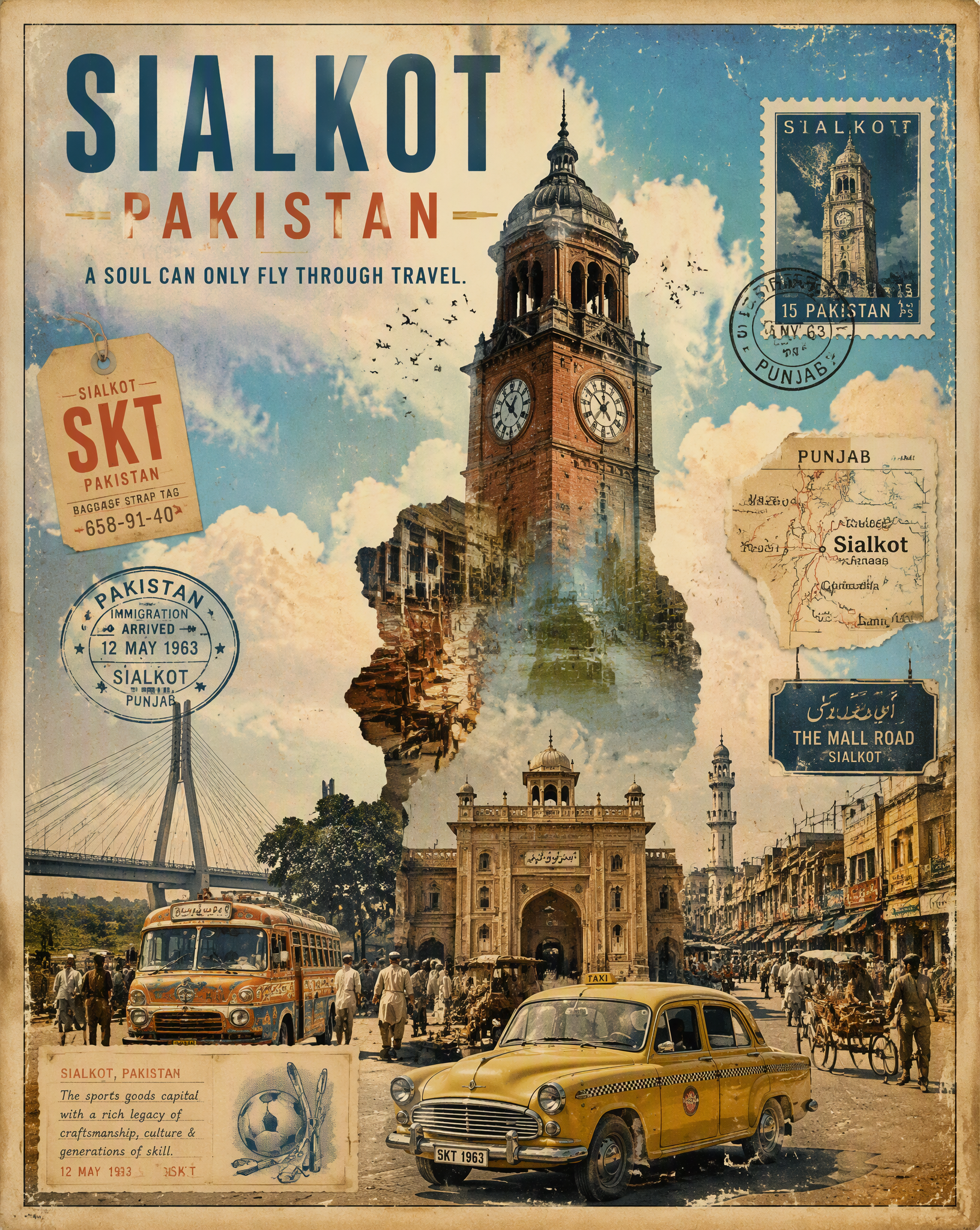Create a premium vintage editorial travel poster for Sial...