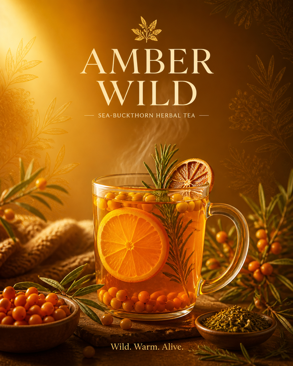 Create a cozy premium herbal tea advertising poster for a...
