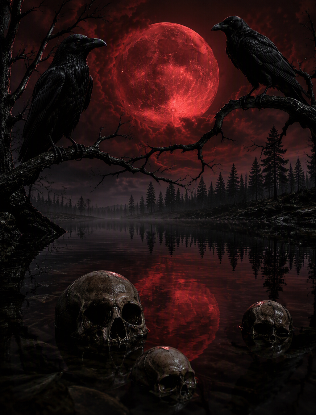 A 3D ultra-realistic dark and ominous scene set against a...