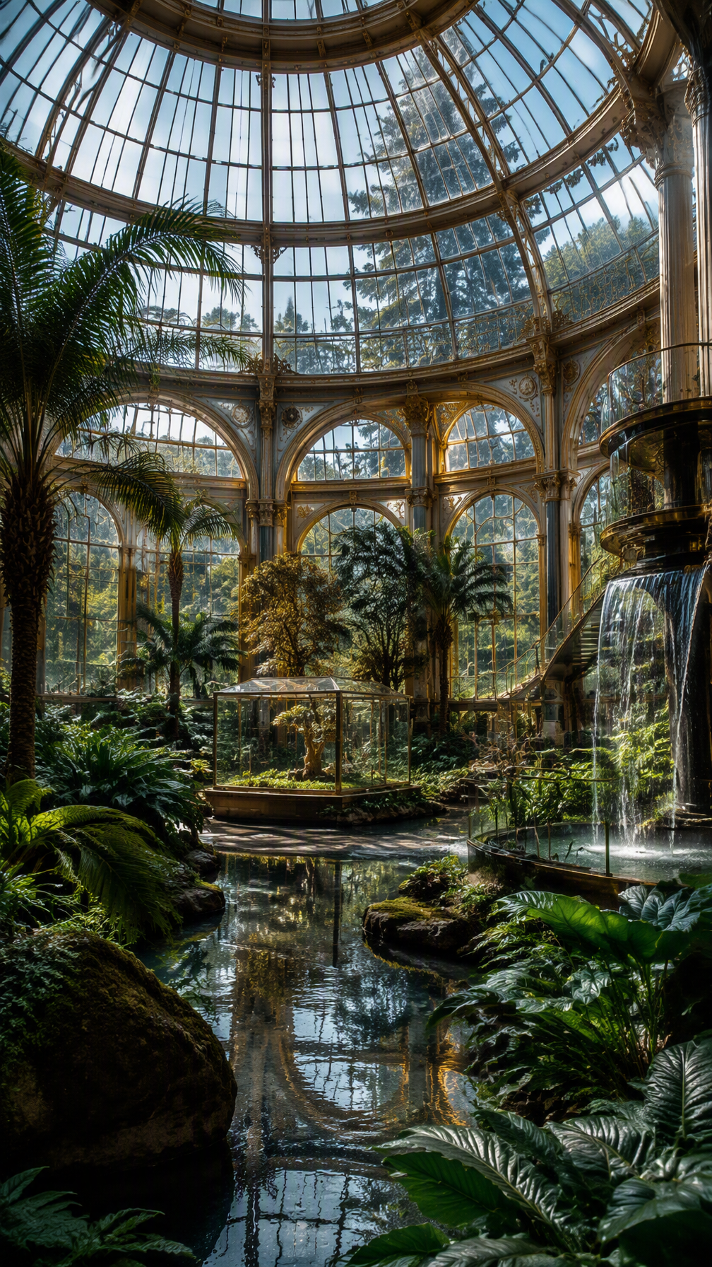 Ultra realistic luxury botanical museum interior. A grand...