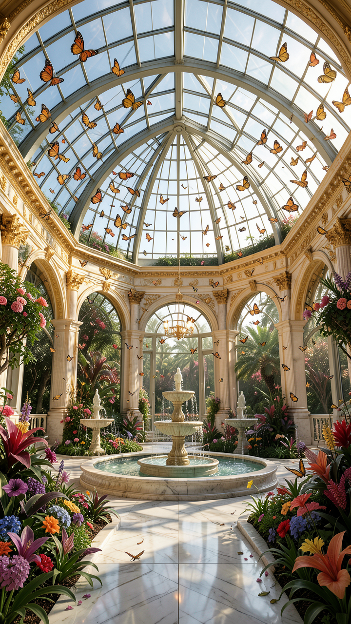 Ultra realistic luxury butterfly conservatory inside a ma...