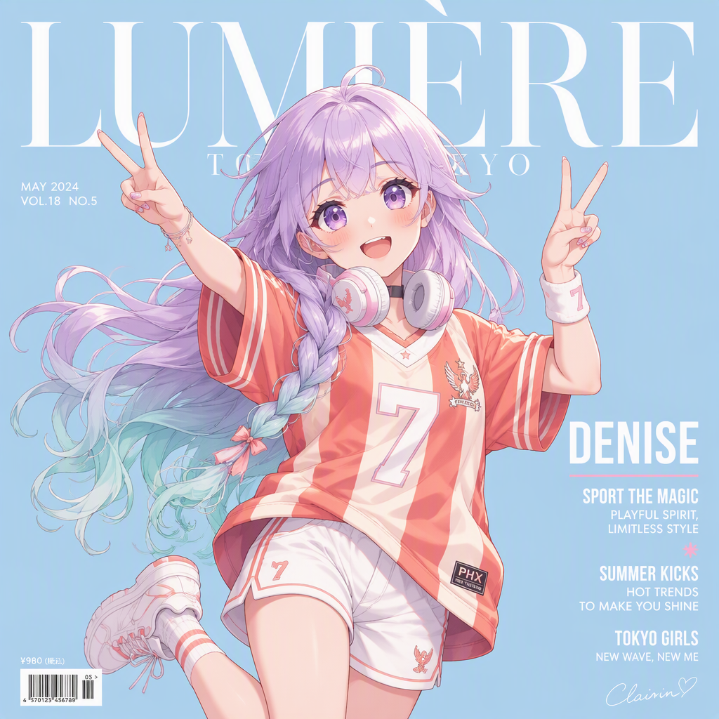 Anime-style fashion magazine cover illustration, square 1...