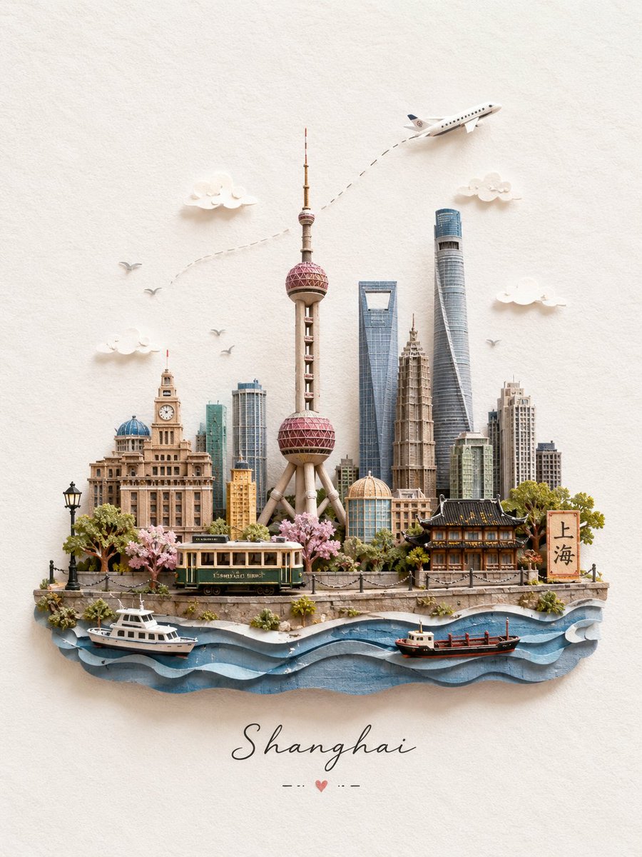 Create a charming miniature 3D paper-craft travel illustr...