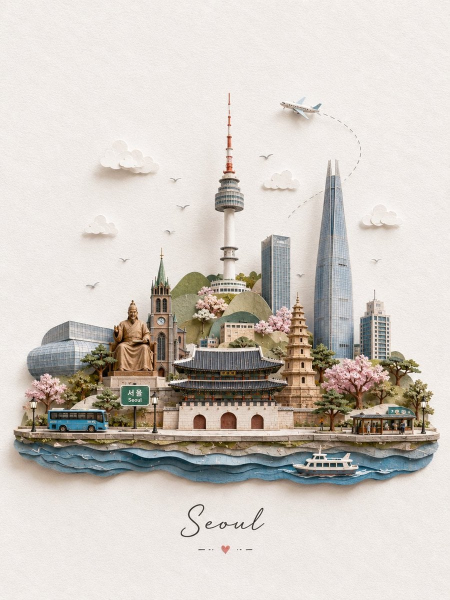 Create a charming miniature 3D paper-craft travel illustr... - alternate