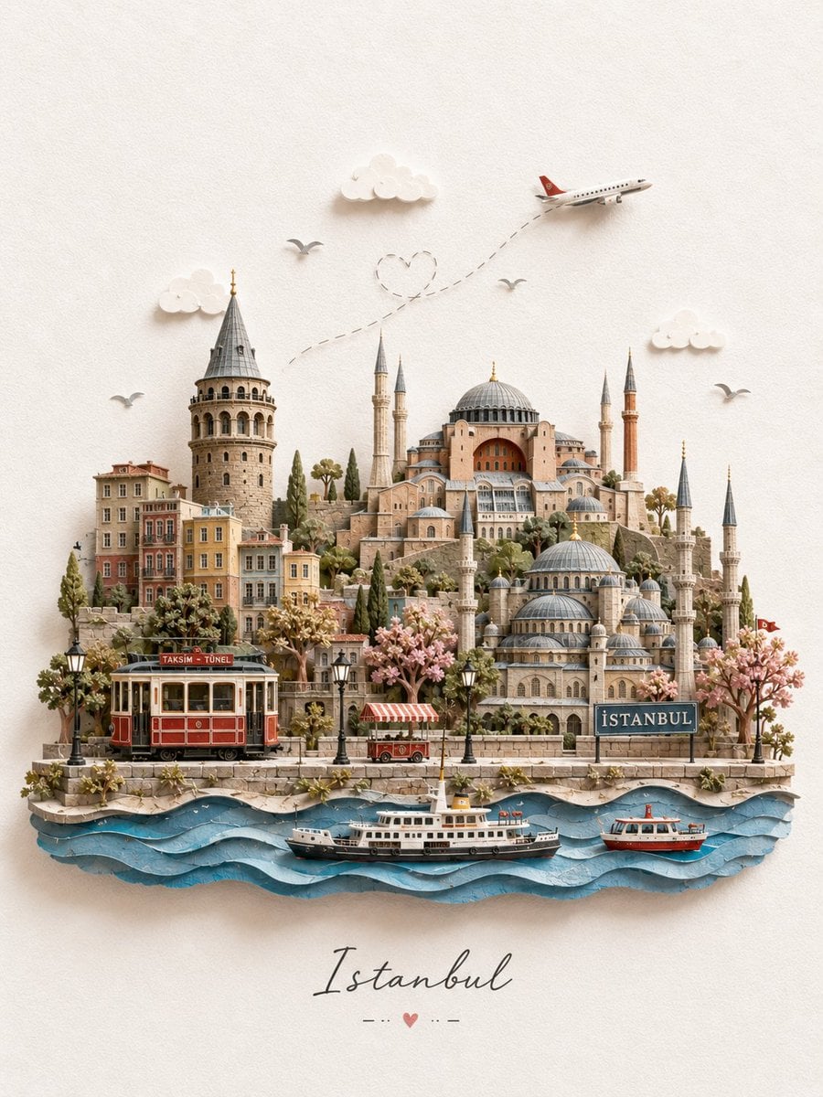 Create a charming miniature 3D paper-craft travel illustr... - alternate
