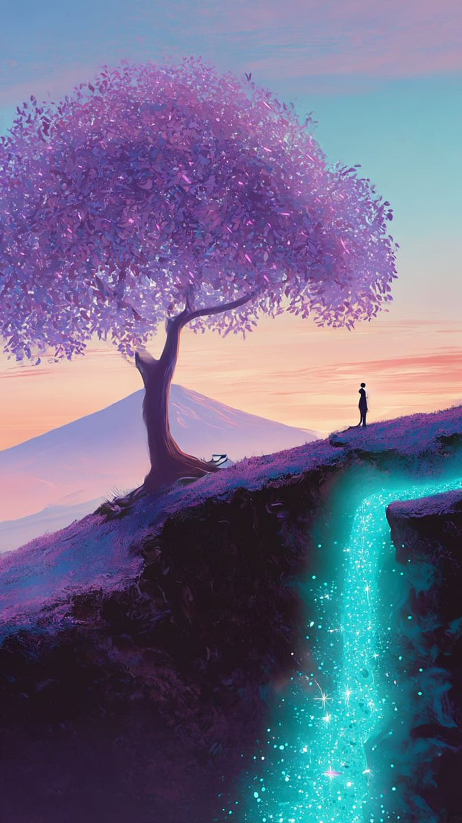 A tranquil digital landscape featuring a vibrant, glowing...