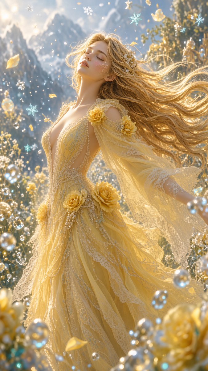 A stunning young goddess-like woman with long golden blon...