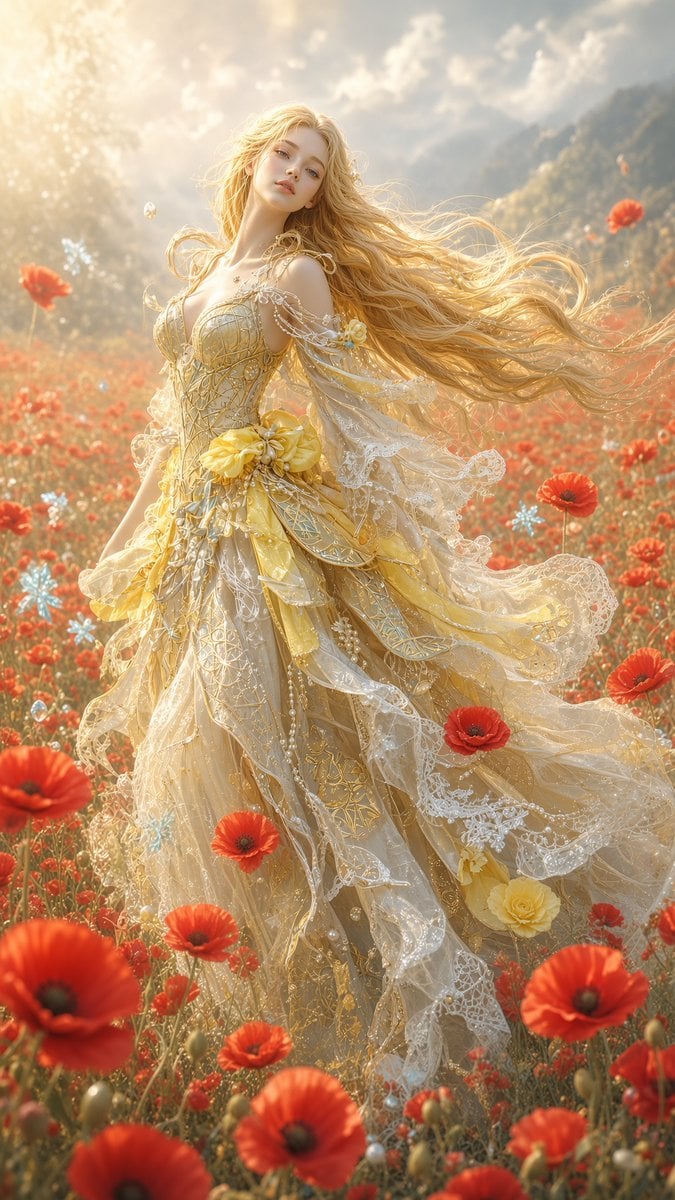 A stunning young goddess-like woman with long golden blon... - alternate
