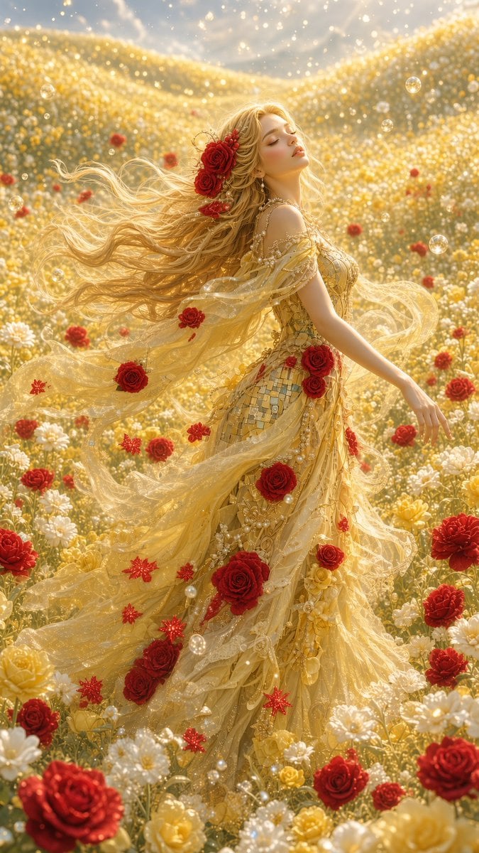 A stunning young goddess-like woman with long golden blon... - alternate