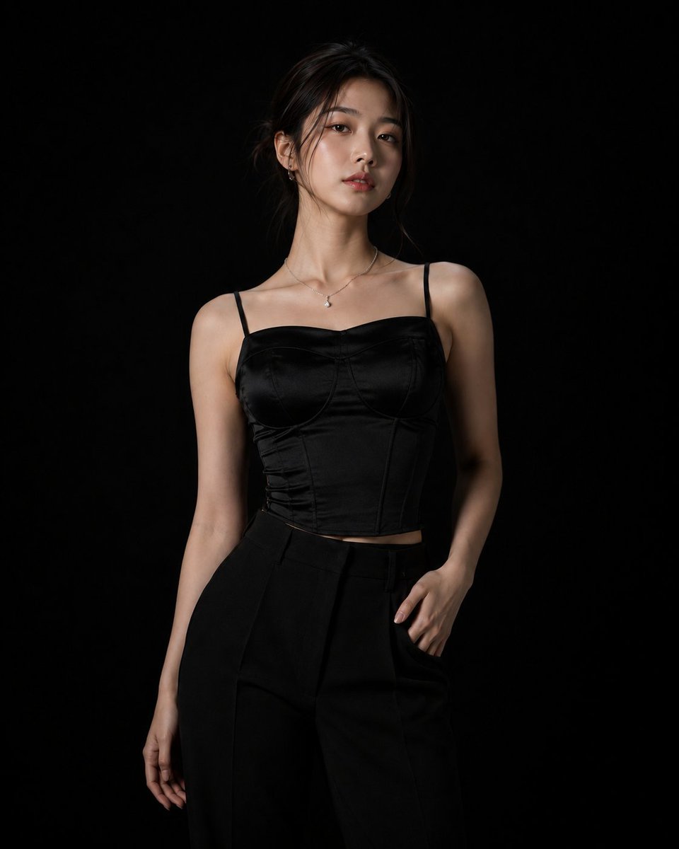 Photorealistic high-fashion studio photoshoot of a beauti...