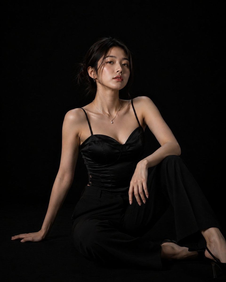 Photorealistic high-fashion studio photoshoot of a beauti... - alternate