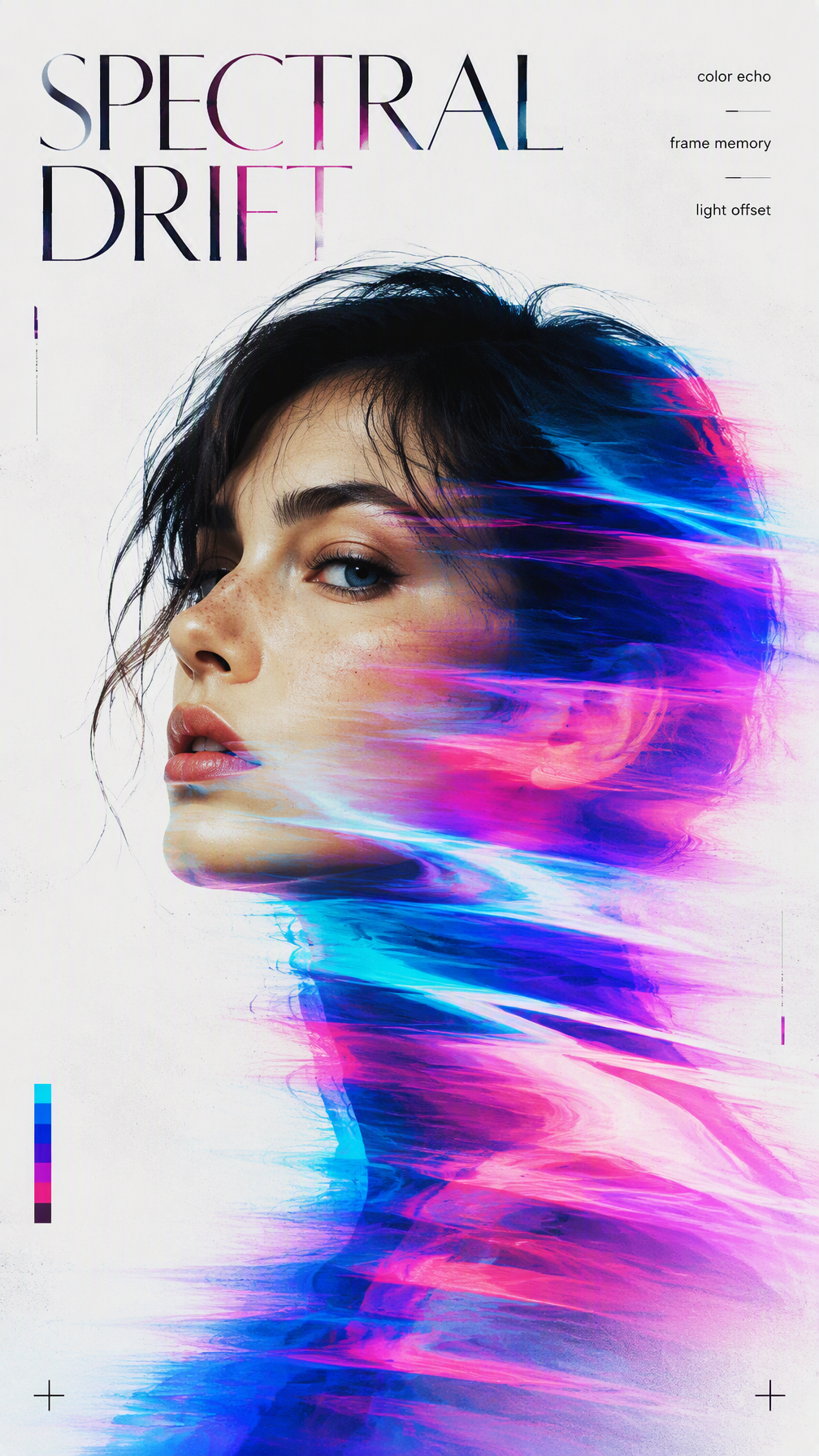 Create a 9:16 experimental portrait poster with a clean e...